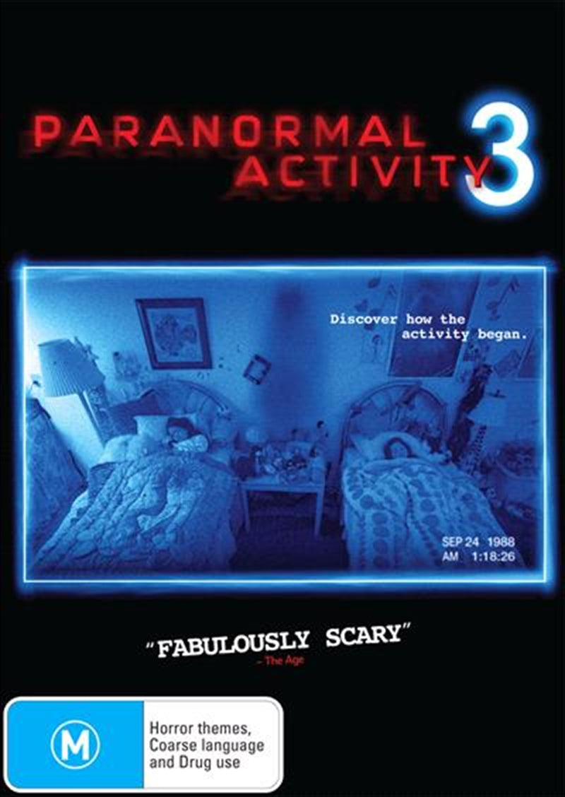 Paranormal Activity 3 DVD cover featuring eerie imagery and title.