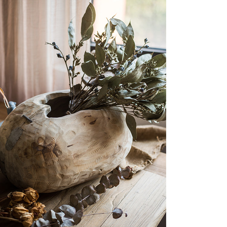 Parasol Tree Wood Natural Solid Wood Floral Container showcasing its unique brown and khaki color, perfect for floral arrangements.