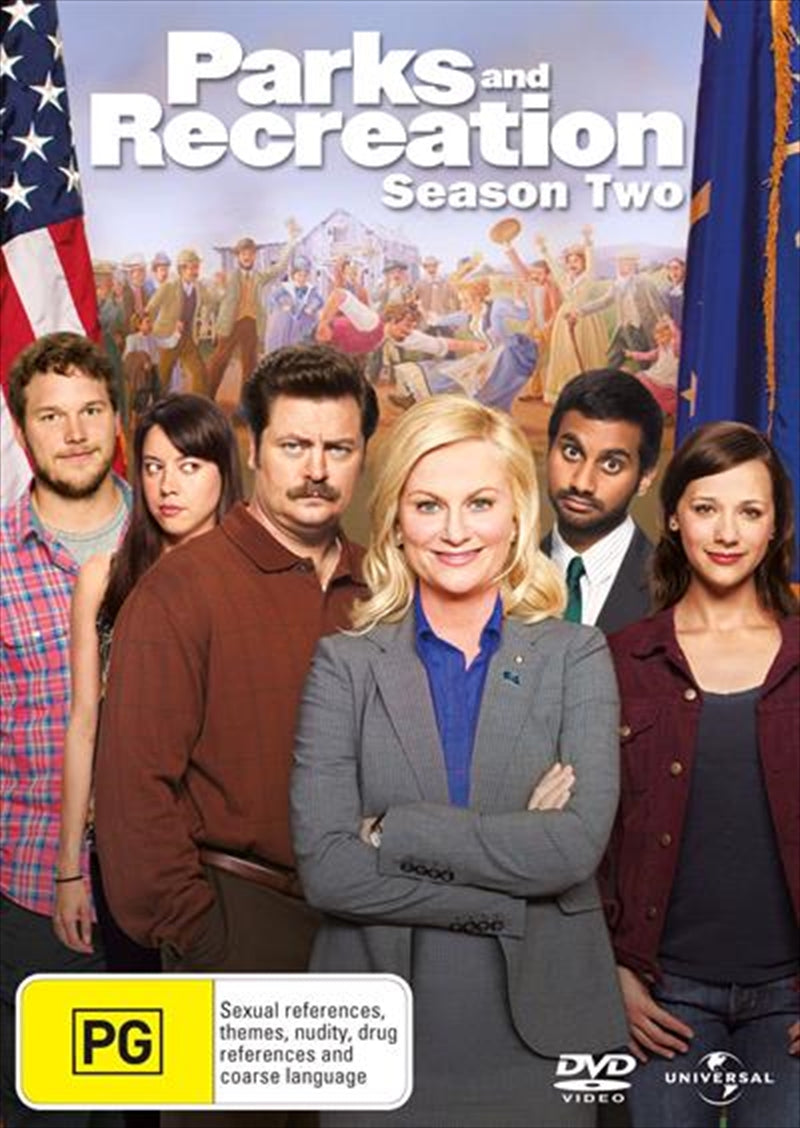 Parks and Recreation Season 2 DVD cover featuring Leslie Knope and other main characters in a comedic pose.