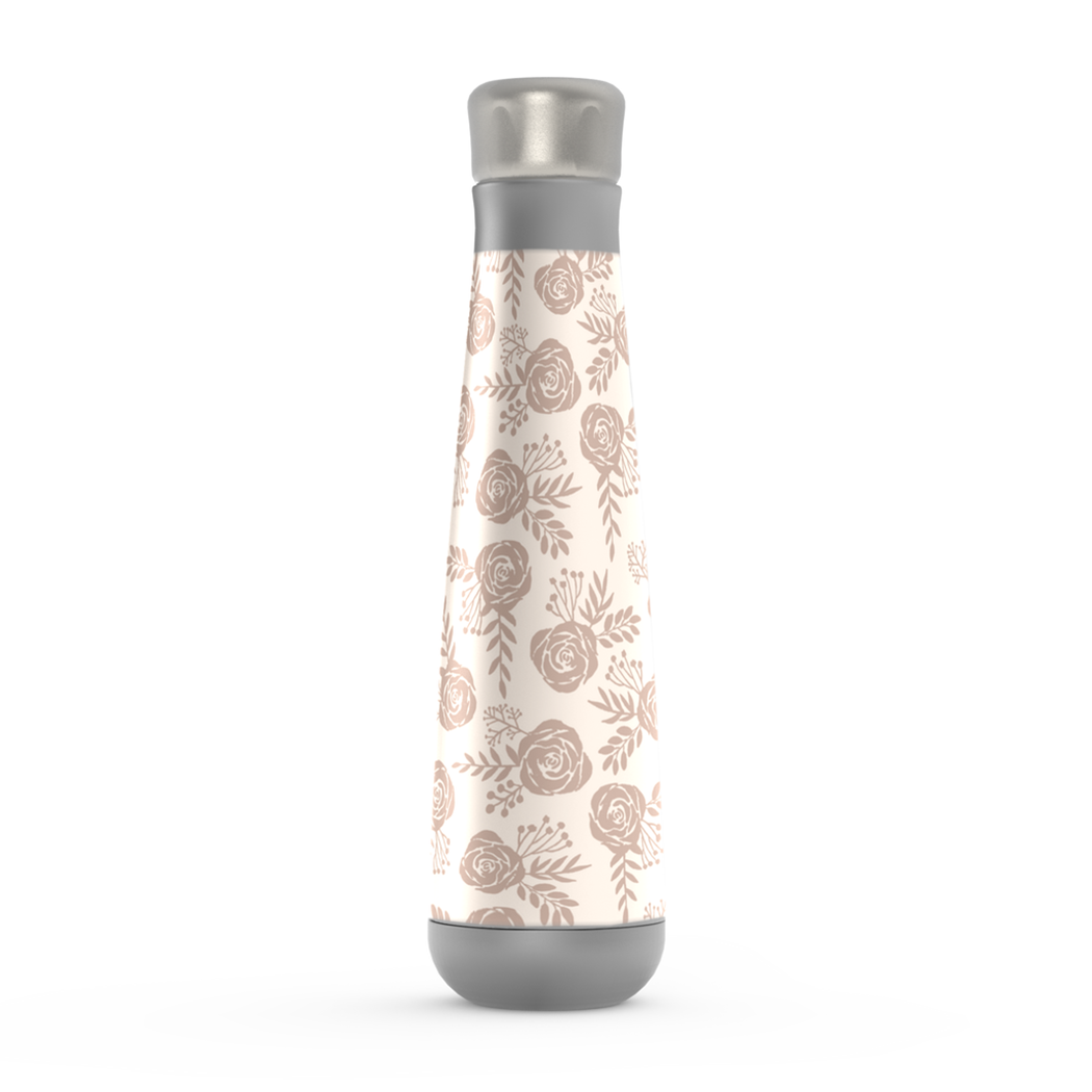 Pastel Floral Water Bottle made of stainless steel with a floral design, featuring a screw-on lid and vacuum insulation.