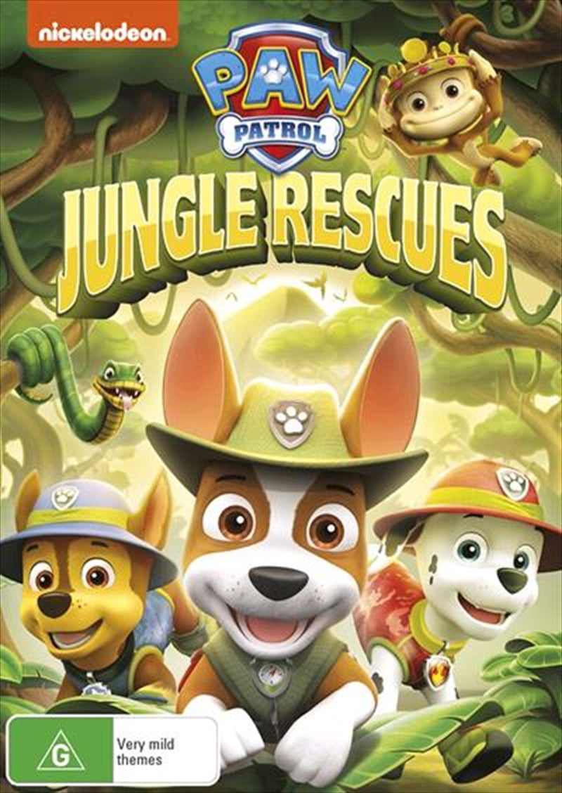 Paw Patrol - Jungle Rescues DVD cover featuring colorful characters in a jungle setting.