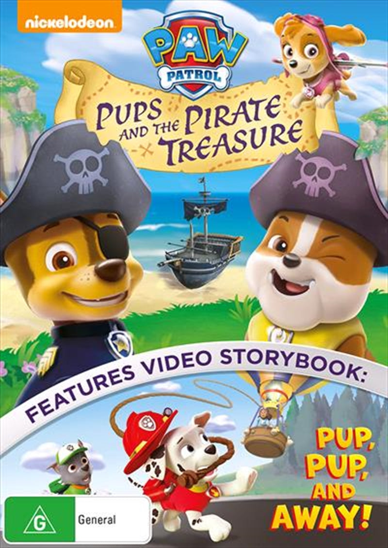 Cover of Paw Patrol - Pups And The Pirate Treasure DVD featuring the pups and pirate elements.