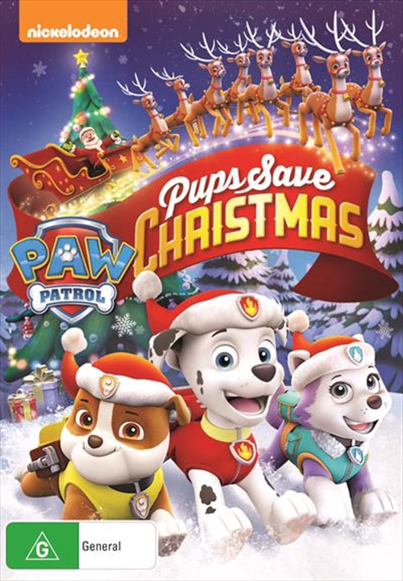 Paw Patrol - Pups Save Christmas DVD cover featuring colorful characters and festive design.