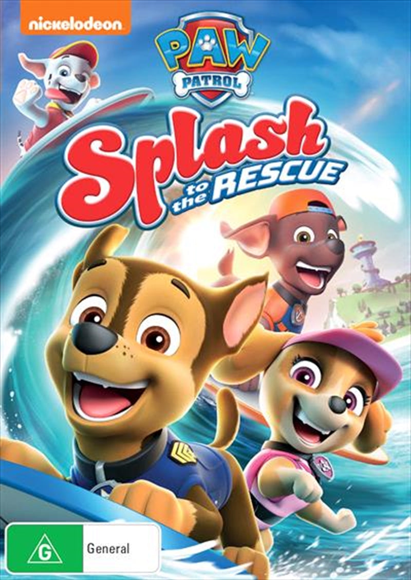 Paw Patrol - Splash To The Rescue DVD cover featuring Ryder and rescue pups in action.