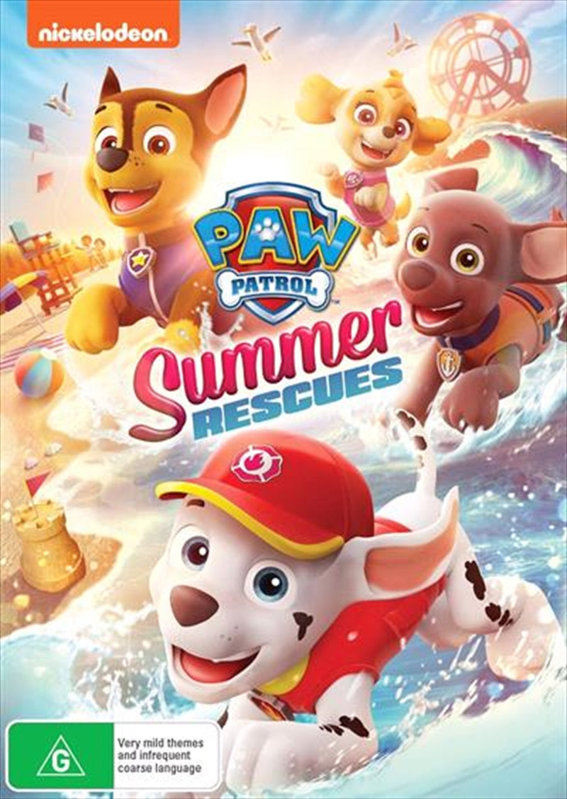 Paw Patrol - Summer Rescues DVD cover featuring colorful characters and summer-themed graphics.