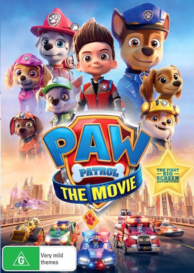 Paw Patrol - The Movie DVD cover featuring Ryder and the pups in Adventure City.