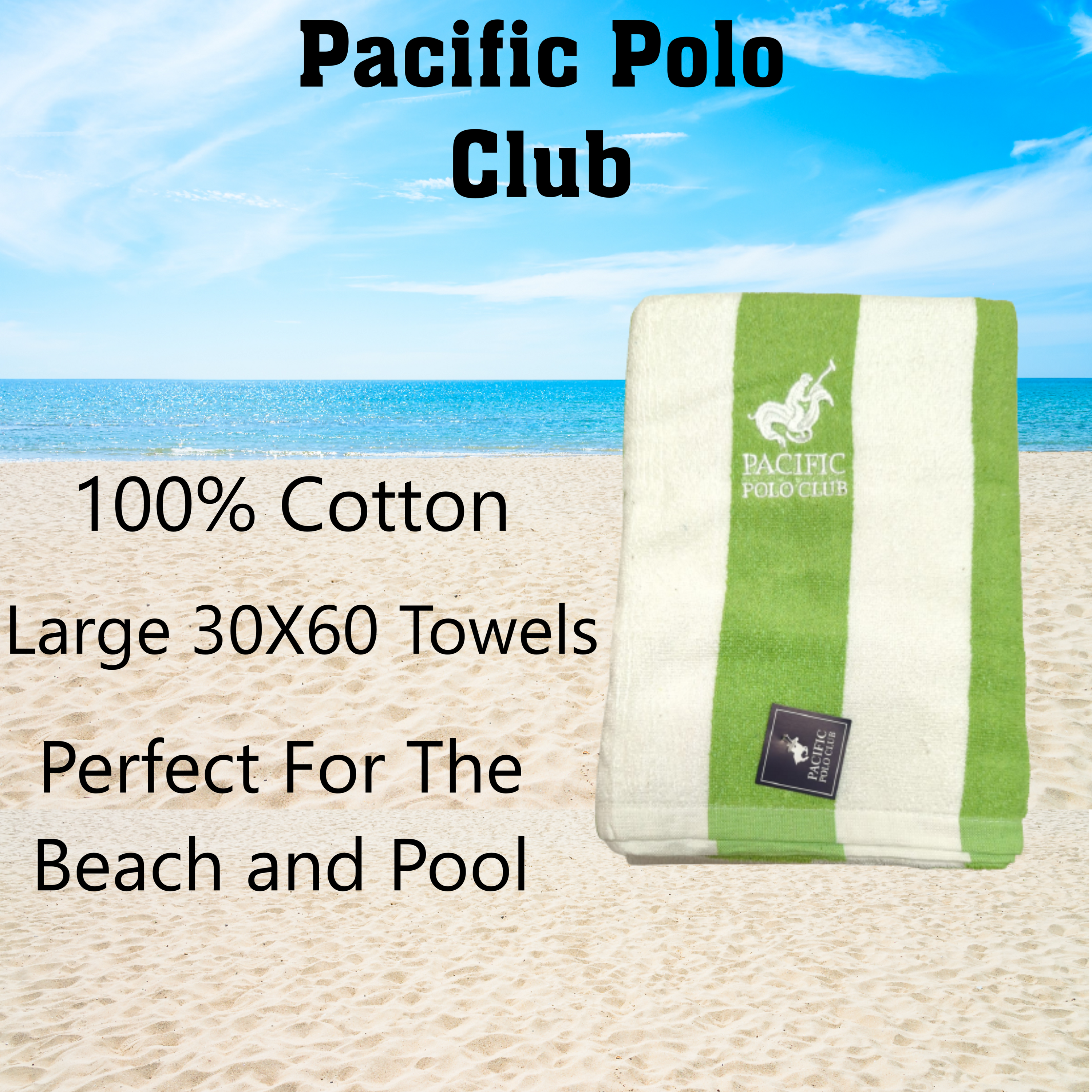 A vibrant 6 pack of PBG Polo Striped 100% Cotton Full Size Towels in assorted colors, perfect for beach and pool use.