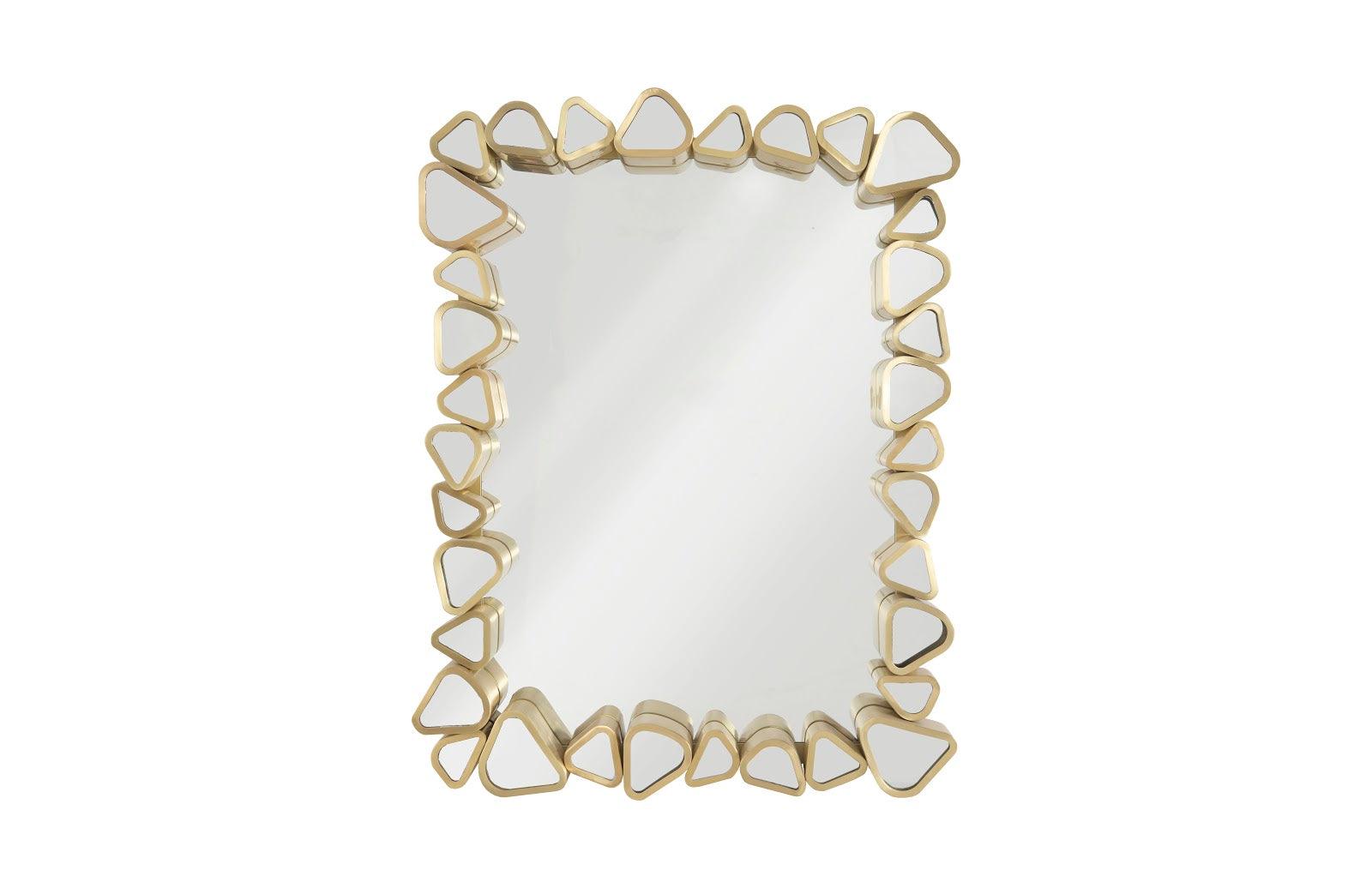 Pebble Mirror Rectangle with brushed brass finish, showcasing a unique pebble design, perfect for modern decor.