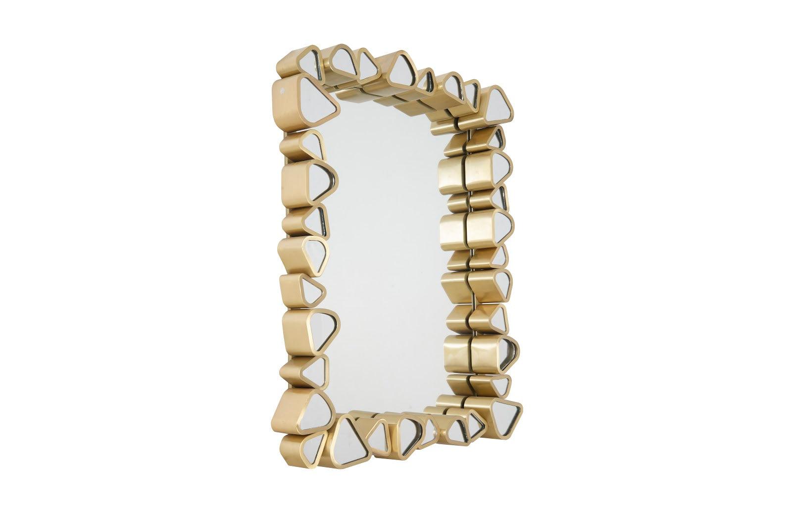 Pebble Mirror Rectangle with brushed brass finish, showcasing a unique pebble design, perfect for modern decor.