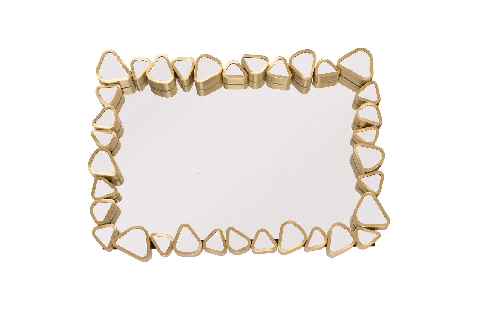 Pebble Mirror Rectangle with brushed brass finish, showcasing a unique pebble design, perfect for modern decor.