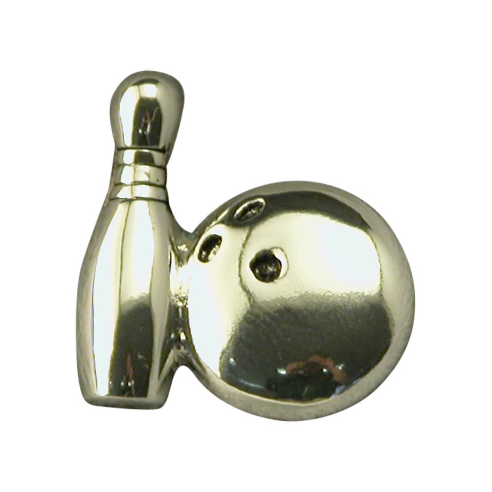 Peel & Press Bowling Ball & Pin Icon featuring a non-tarnish metal finish, ideal for personalizing flat surfaces.