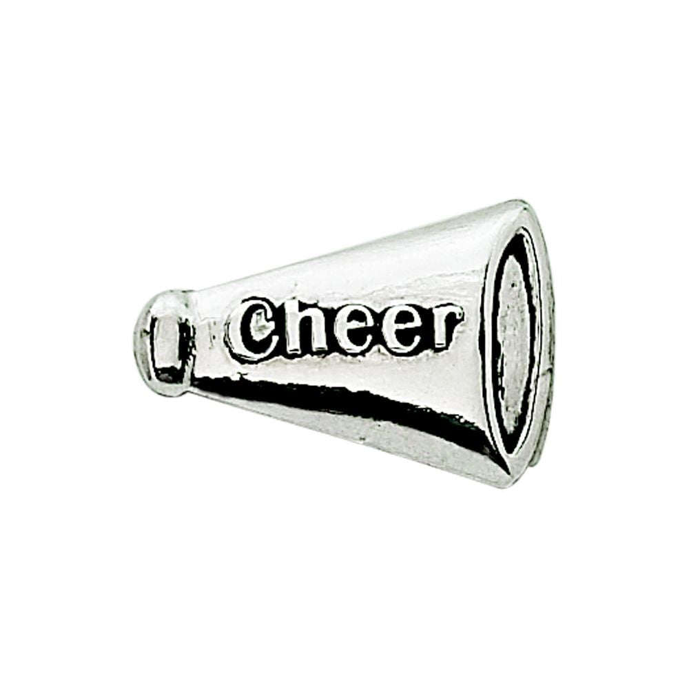 Peel & Press Cheerleading Icon, 1 inch by 0.75 inch, featuring a non-tarnish metal finish and three-dimensional design.