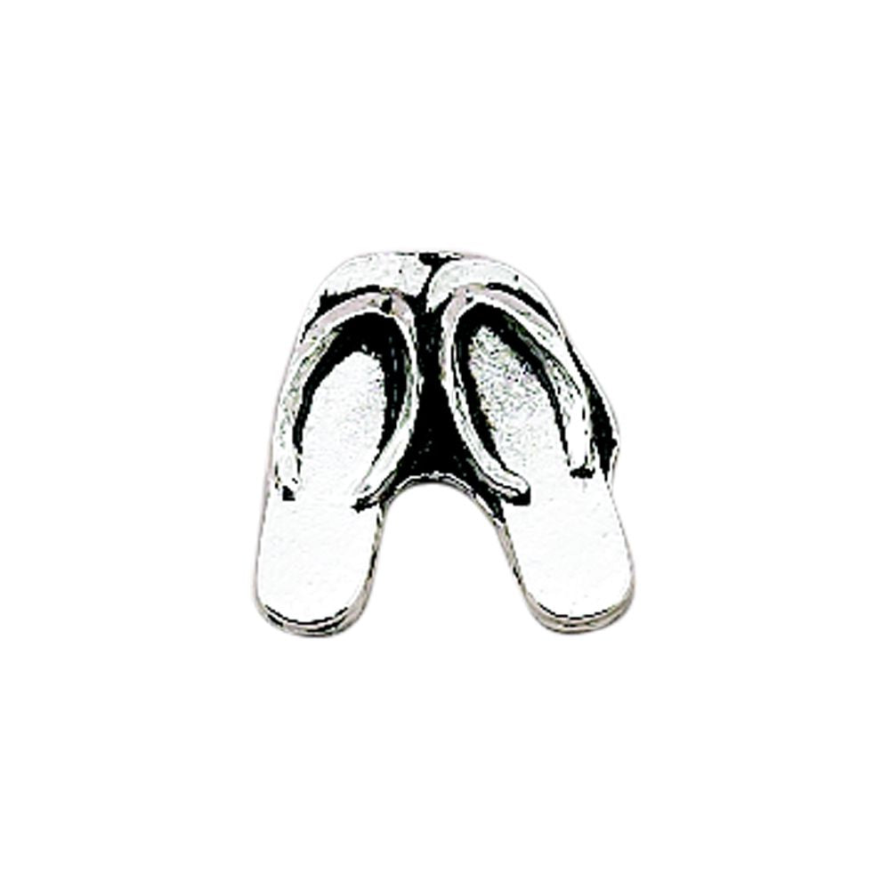 Peel & Press Flip Flop Icon, 1 inch by 1 inch, showcasing a shiny metal finish and three-dimensional design, perfect for personalizing surfaces.