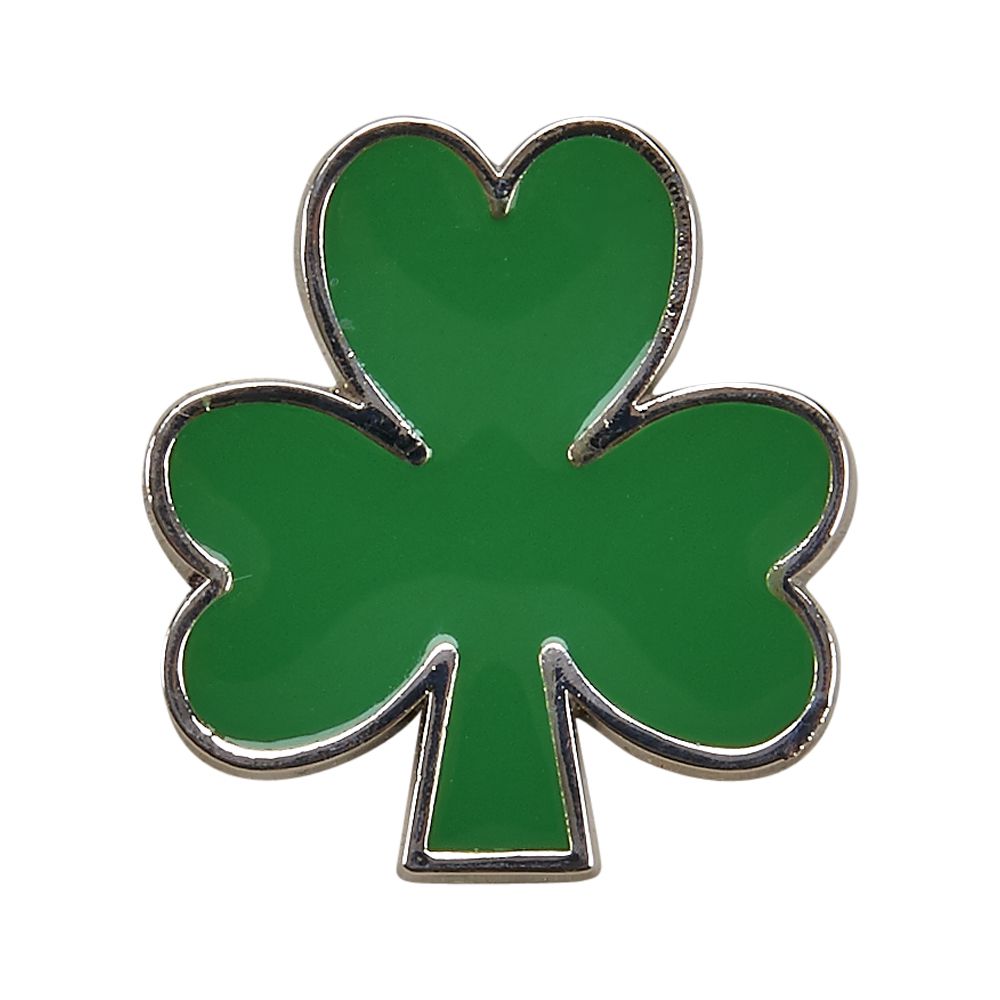 Peel & Press Green Shamrock Sp, a three-dimensional metal icon with a non-tarnish finish, ideal for decorating flat surfaces.