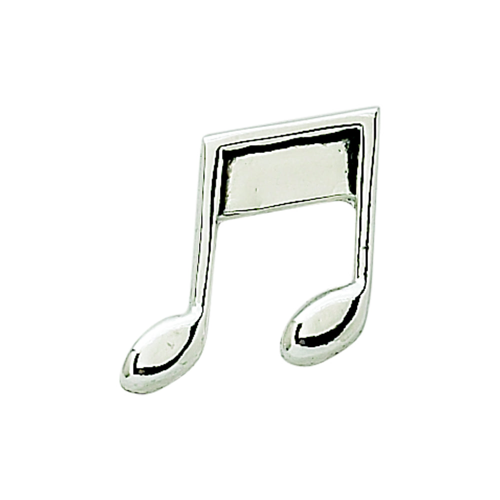 Peel & Press Music Note icon, 1 inch by 0.75 inch, featuring a shiny non-tarnish metal finish, perfect for decorating various surfaces.