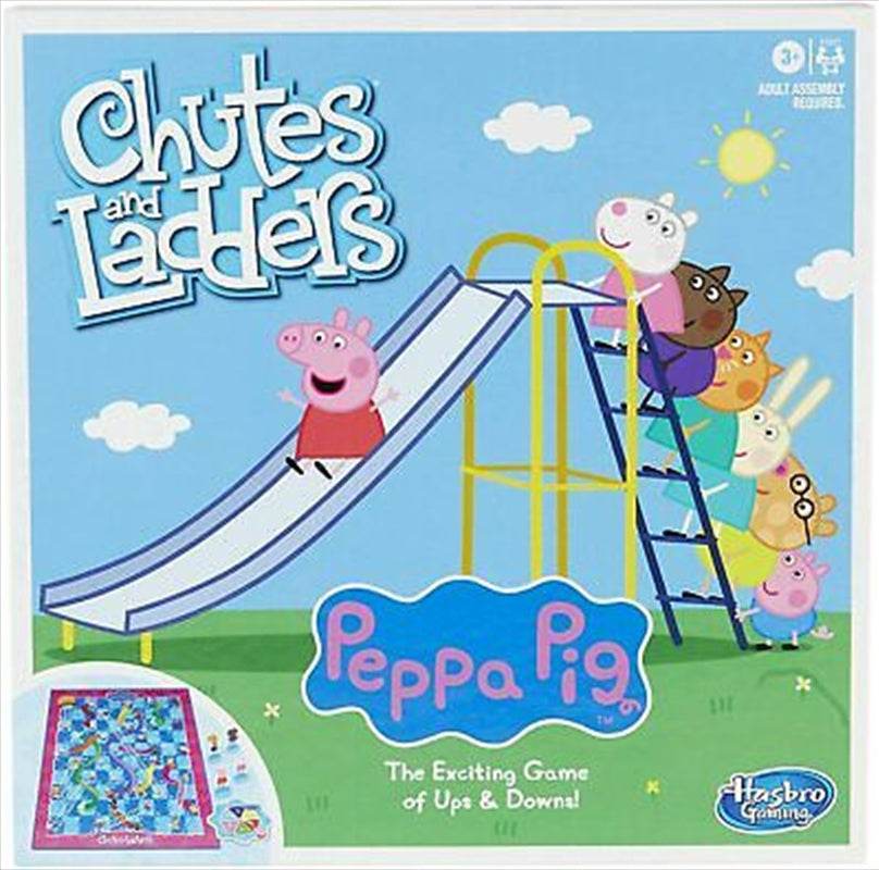 Peppa Pig Chutes and Ladders game board featuring colorful illustrations of Peppa and friends, perfect for kids.