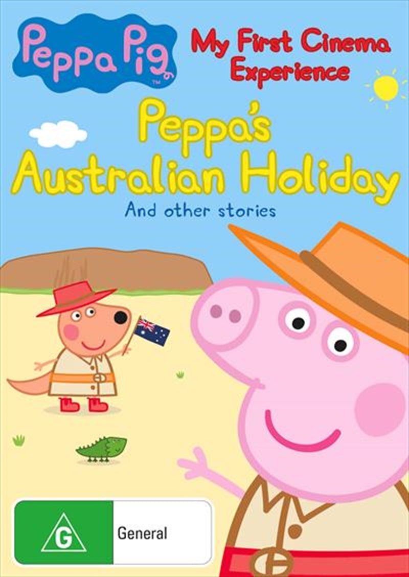 Peppa Pig and George enjoying their Australian holiday adventure in a colorful animated scene.