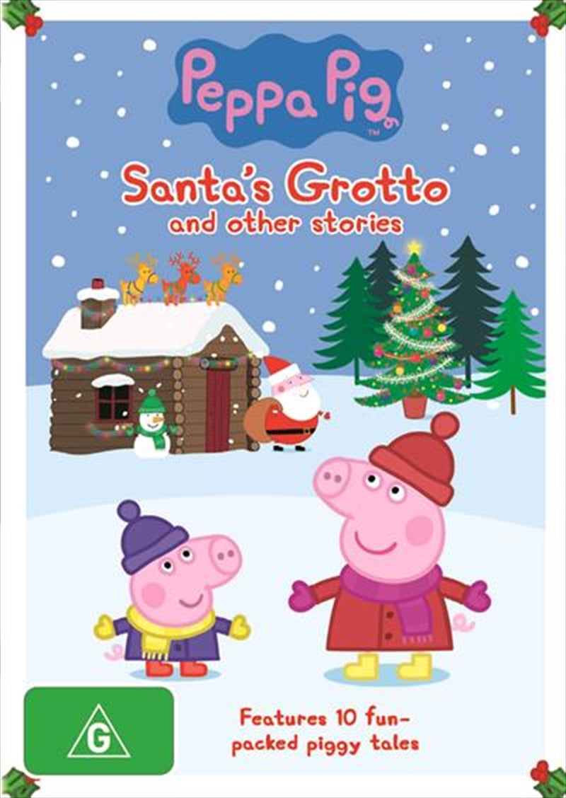 Peppa Pig Santa's Grotto DVD cover featuring Peppa and friends in festive attire.