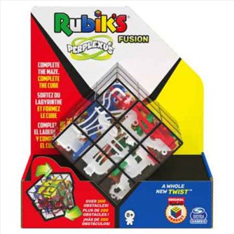 Perplexus 3x3 Rubik's Cube Fusion featuring a colorful maze and steel ball for challenging gameplay.