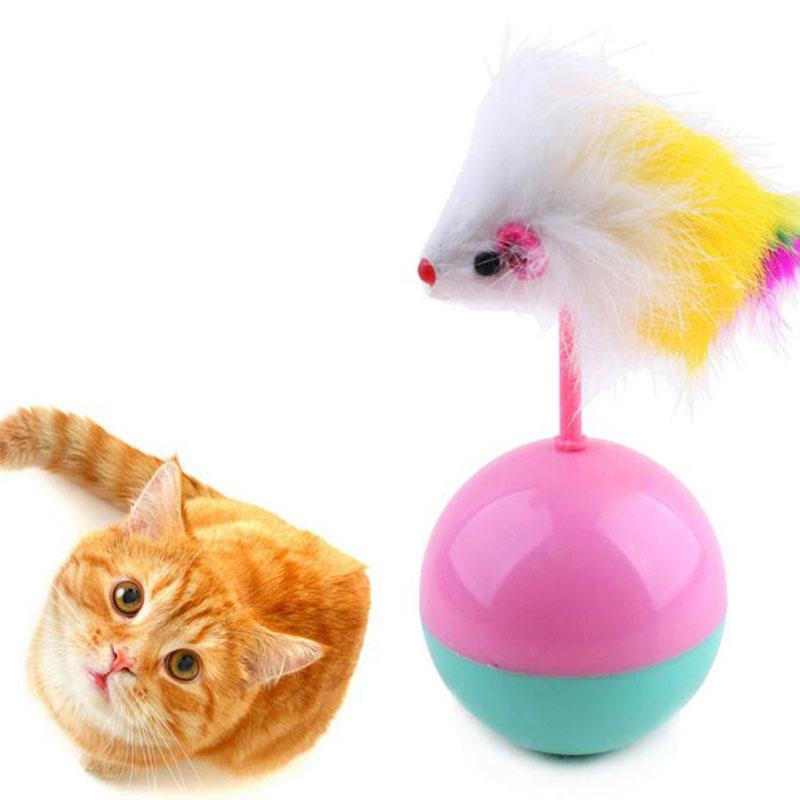 Plush Mouse Tumbler Cat Toy with colorful balls, designed for interactive play for cats and dogs.