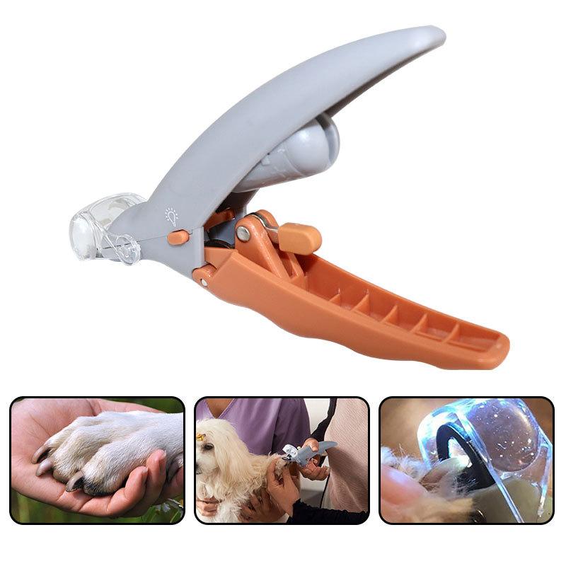 Pet Nail Clipper with LED light and 5X magnification for safe grooming of dogs.