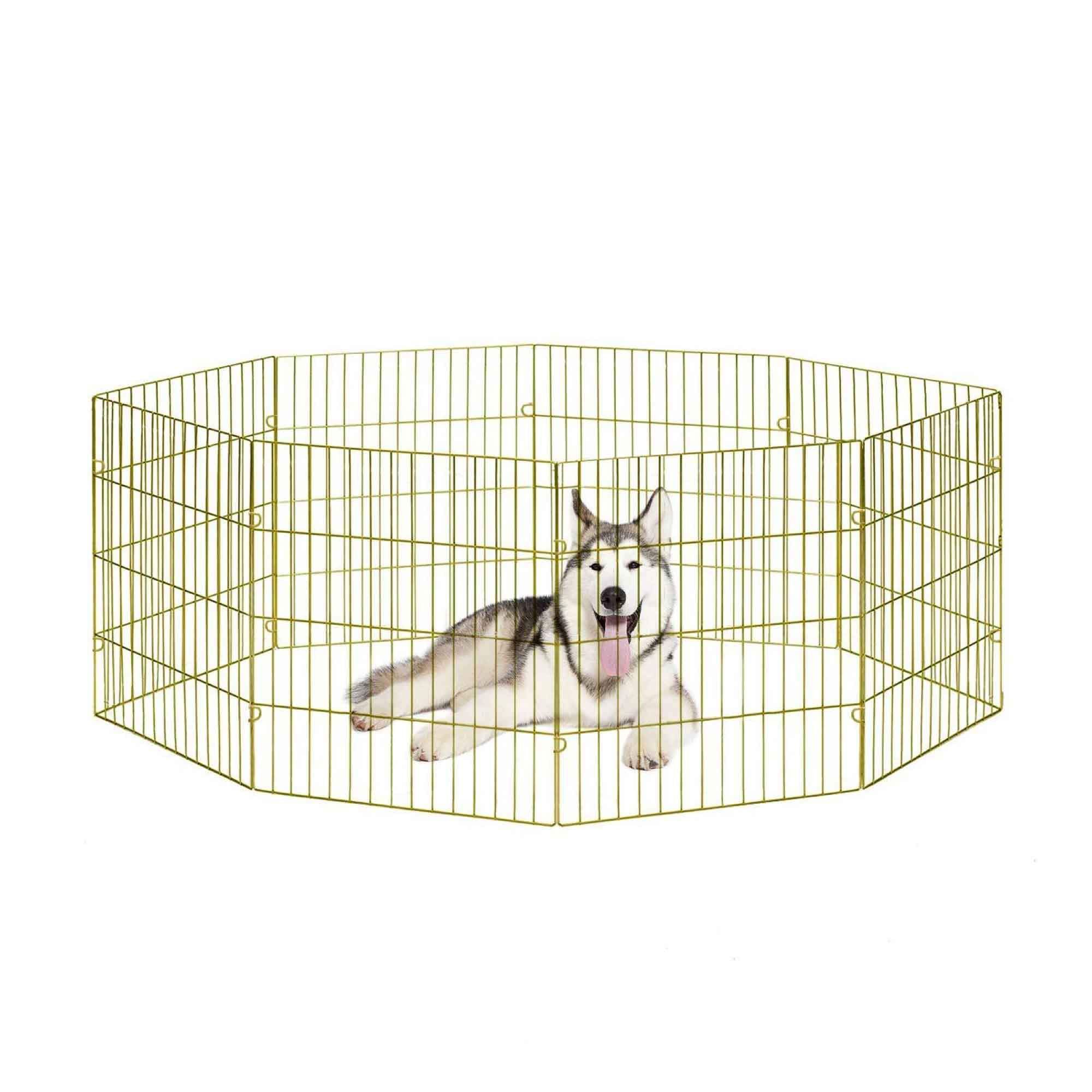 Pawise Pet Playpen featuring a foldable metal design with eight panels, suitable for indoor and outdoor use for dogs and cats.