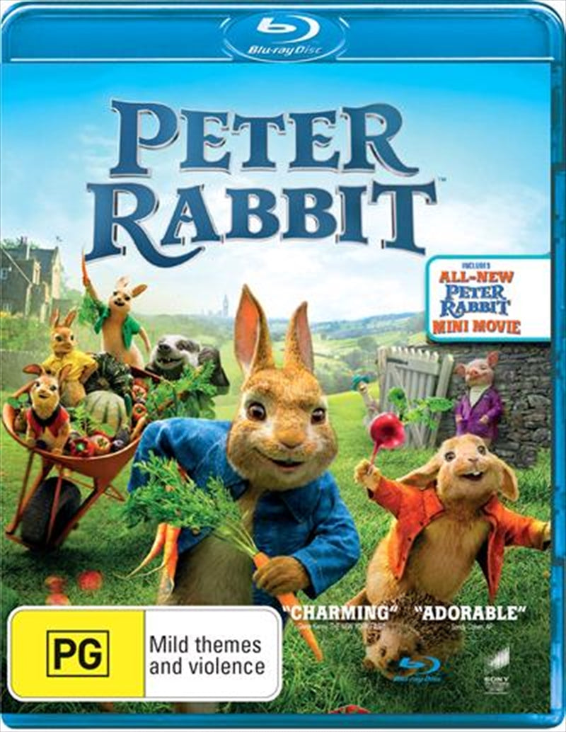 Peter Rabbit Blu-ray cover featuring the mischievous rabbit and colorful garden scenery.