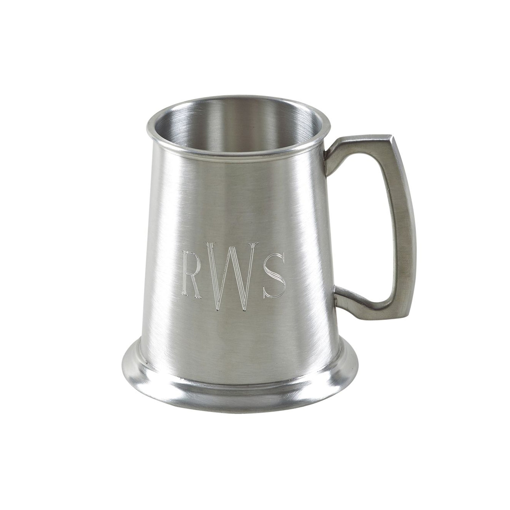 16oz pewter tankard with satin matte finish and glass bottom, elegantly designed for beverages.