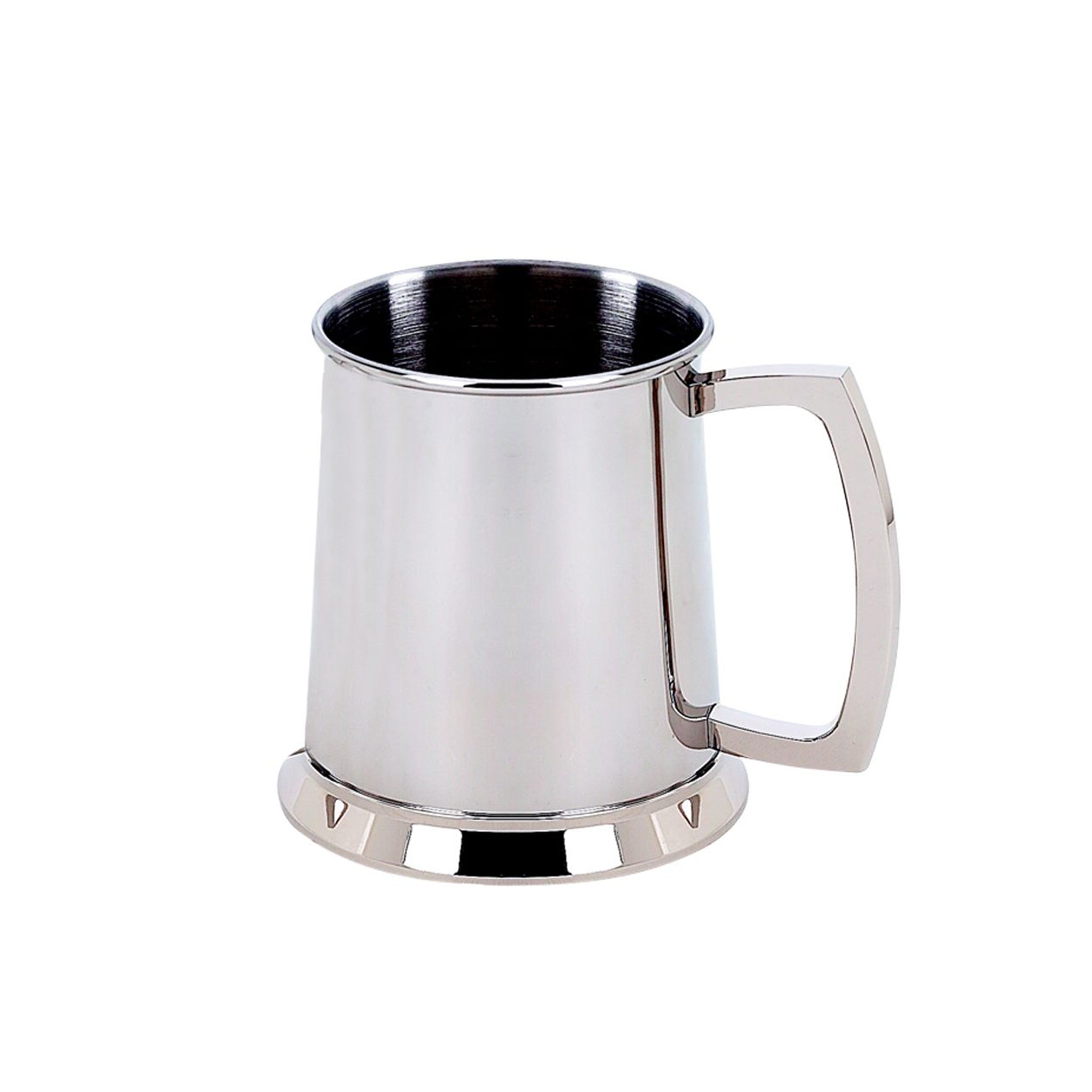 16oz pewter tankard with satin matte finish and glass bottom, elegantly designed for beverages.