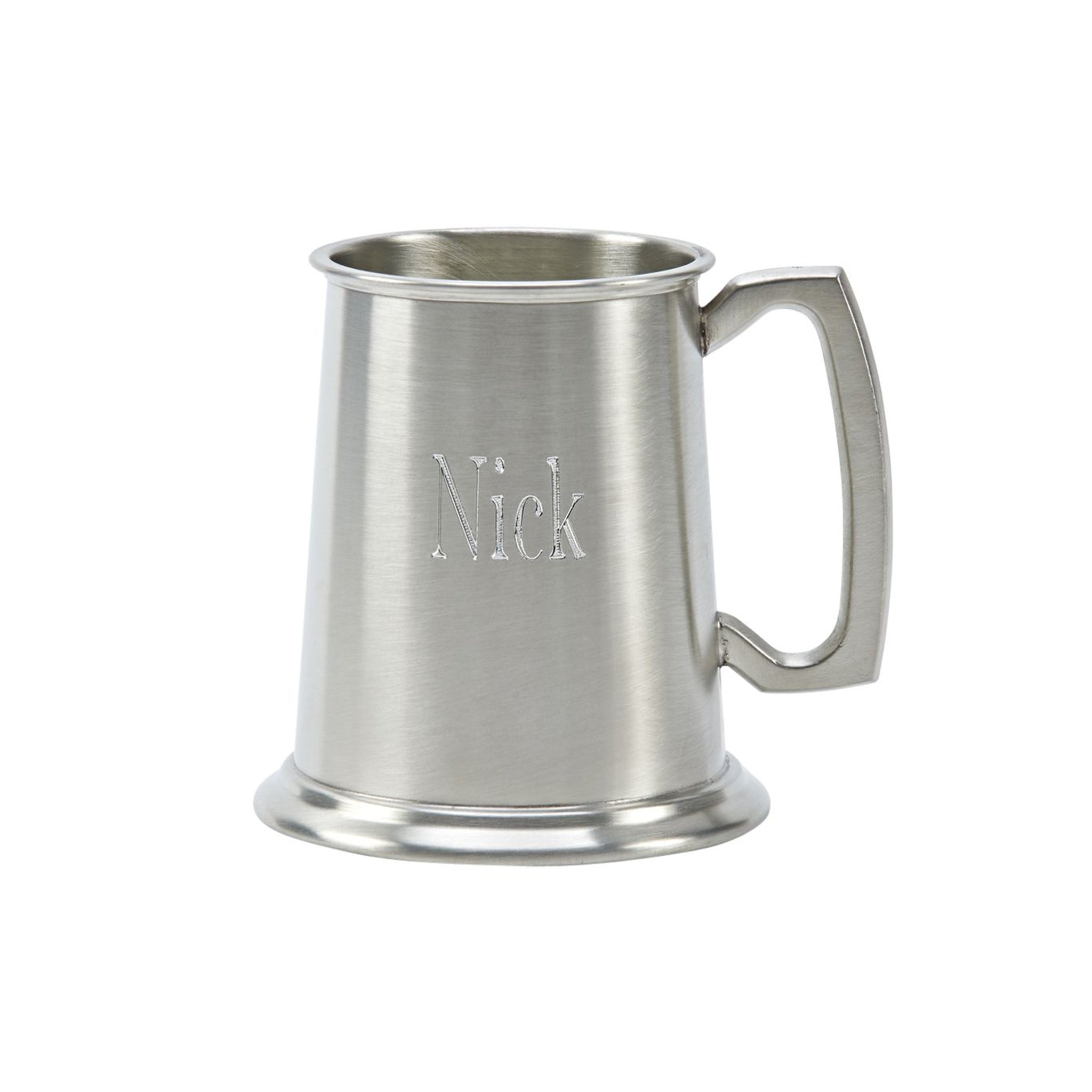 16oz pewter tankard with satin matte finish and glass bottom, elegantly designed for beverages.