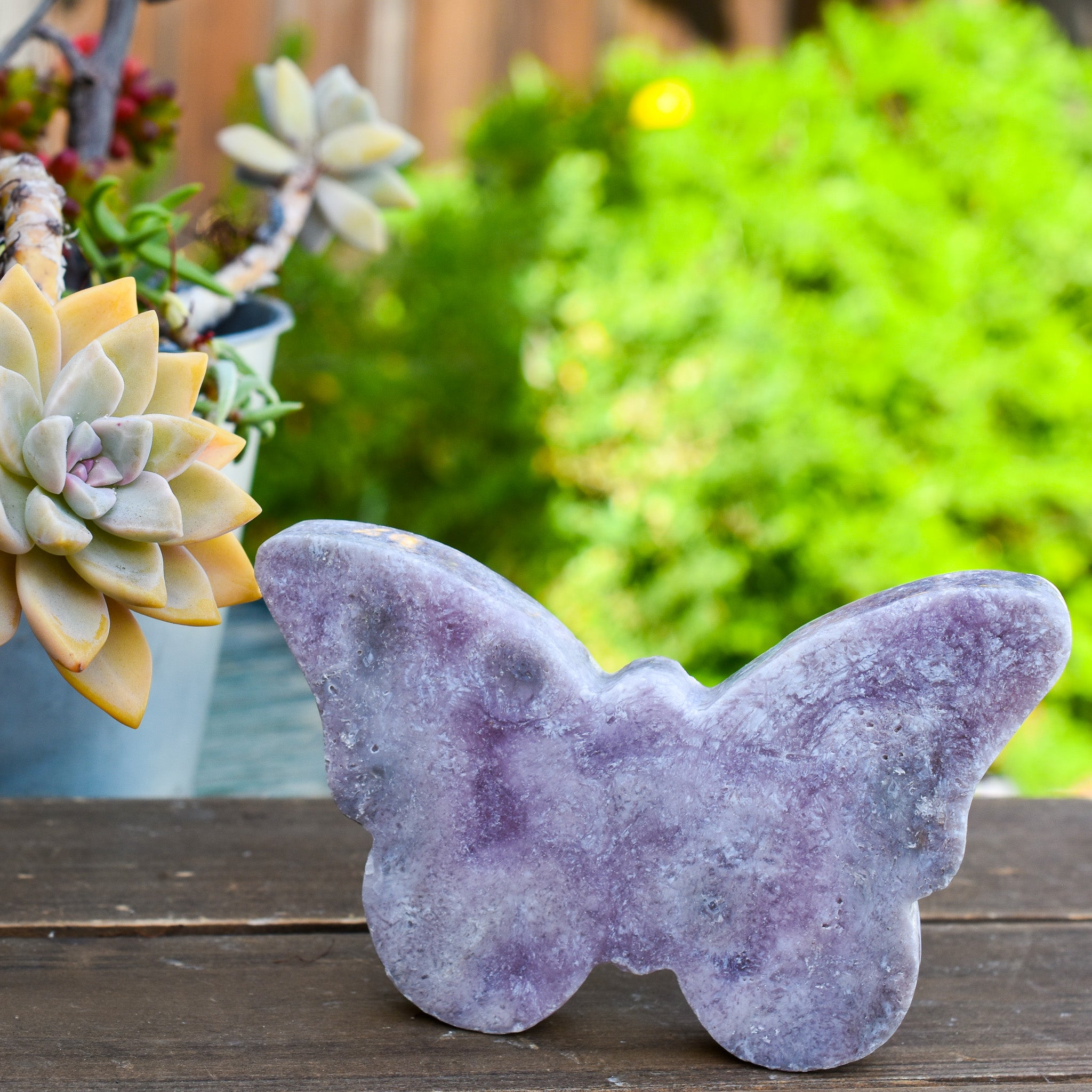 Handmade Pink Amethyst Butterfly, unique 4x4 decorative piece symbolizing transformation.