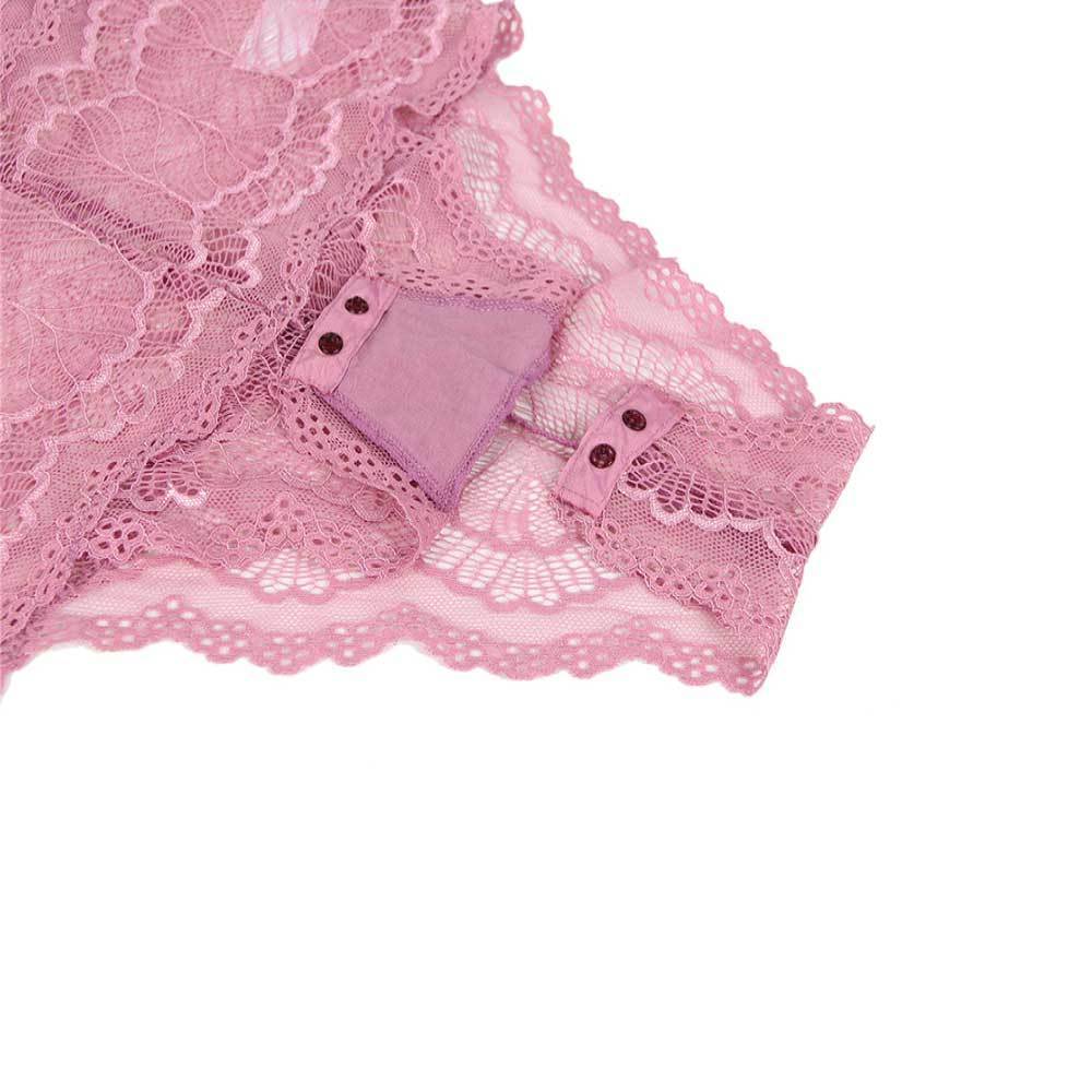 Pink Lace Up Teddy Lingerie featuring soft floral lace, adjustable straps, and a sexy lace-up chest ribbon.