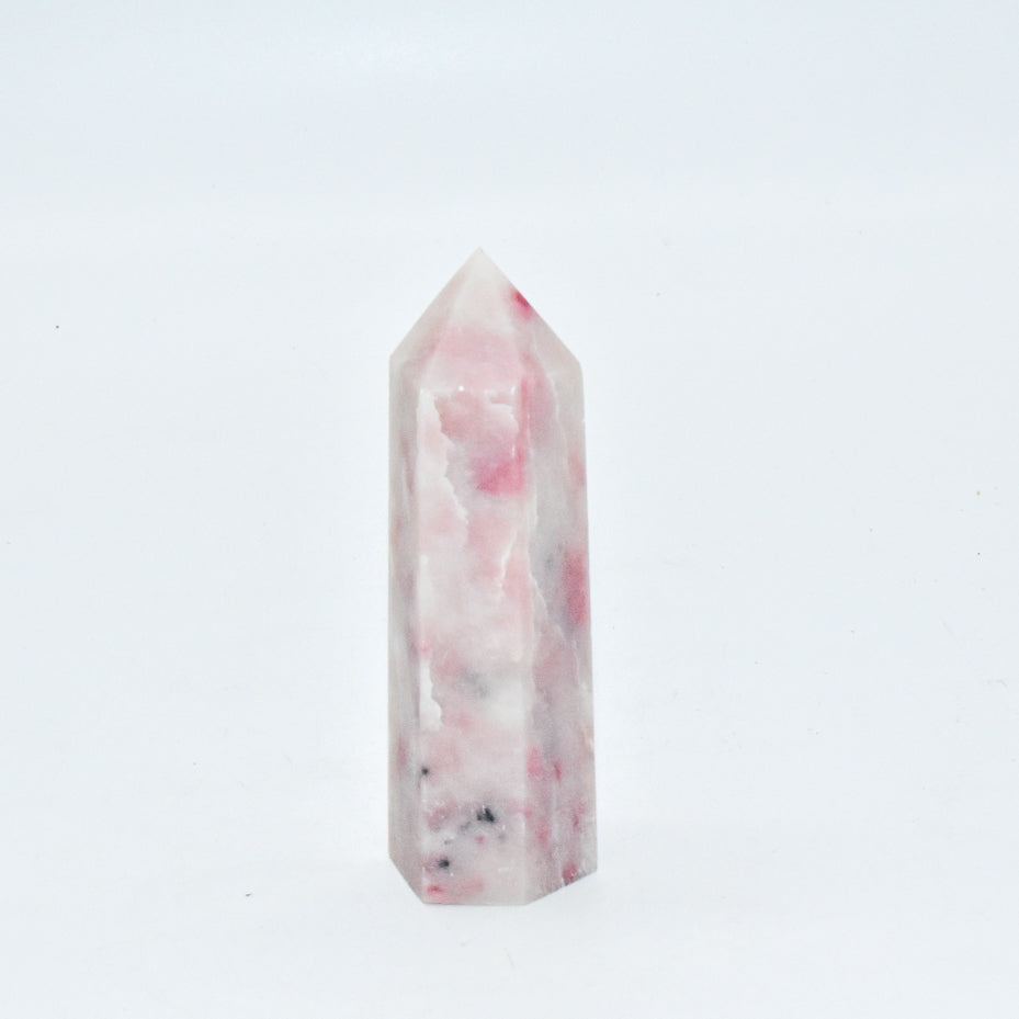 A beautiful Pink Opal Crystal Point, approximately 3-4 inches tall, showcasing its soft pink hues and natural formations.