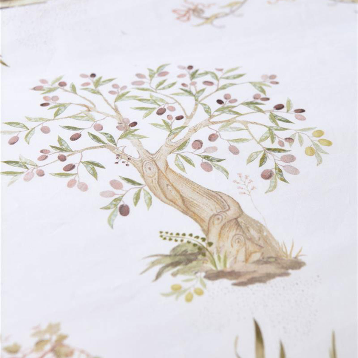 PIP Studio Giardini di Frutta White Cotton Quilt Cover Set featuring palm and fruit tree designs, with a luxurious stitched Oxford border.