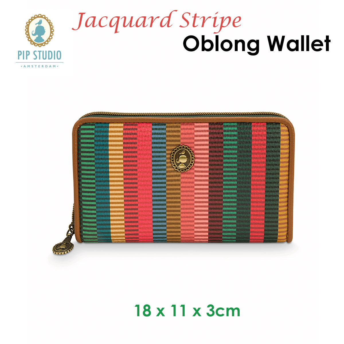 PIP Studio Jacquard Stripe Multi Oblong Wallet featuring vibrant colors and stylish design with extra pockets and zipper closure.