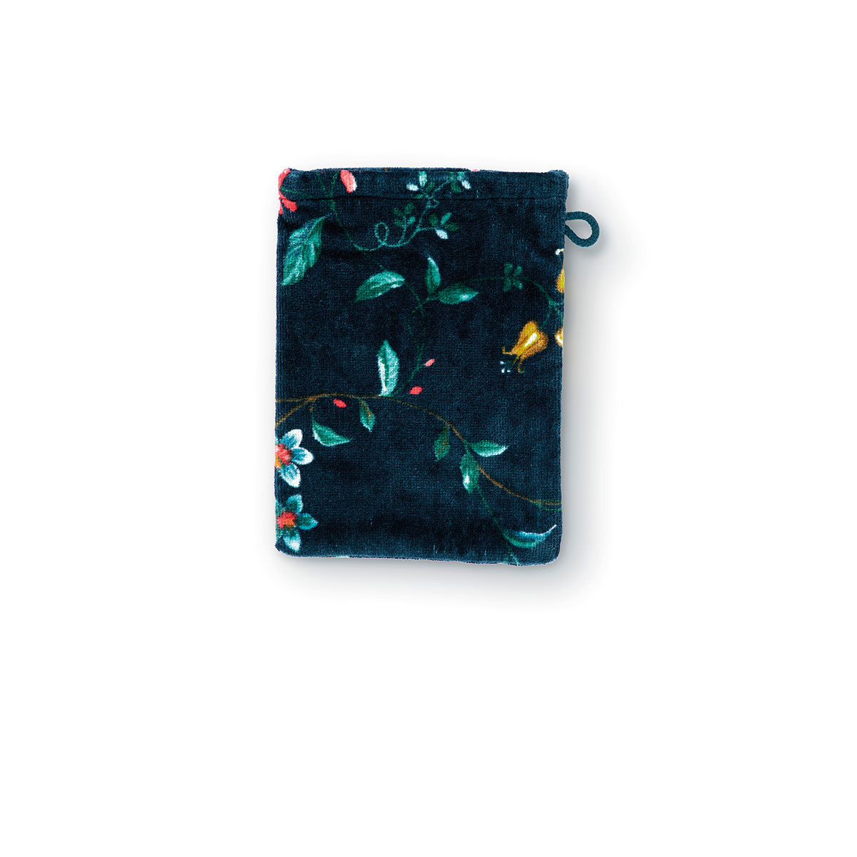 PIP Studio Les Fleurs Dark Blue Wash Mitt featuring elegant floral print in vibrant colors.