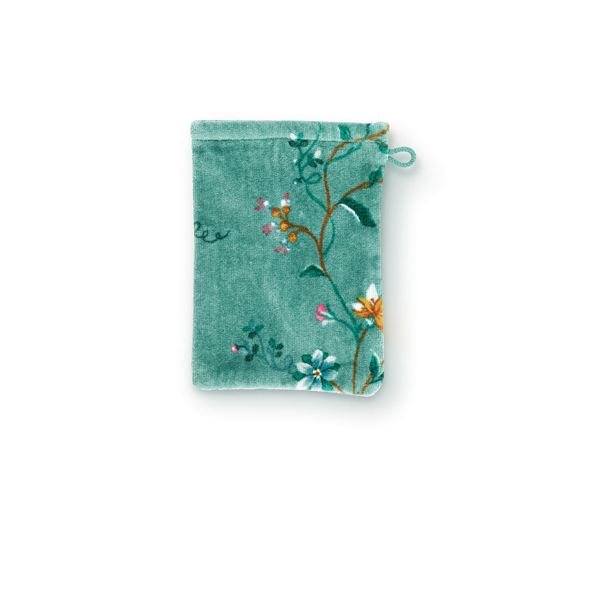 PIP Studio Les Fleurs Green Wash Mitt featuring elegant floral print in vibrant colors.