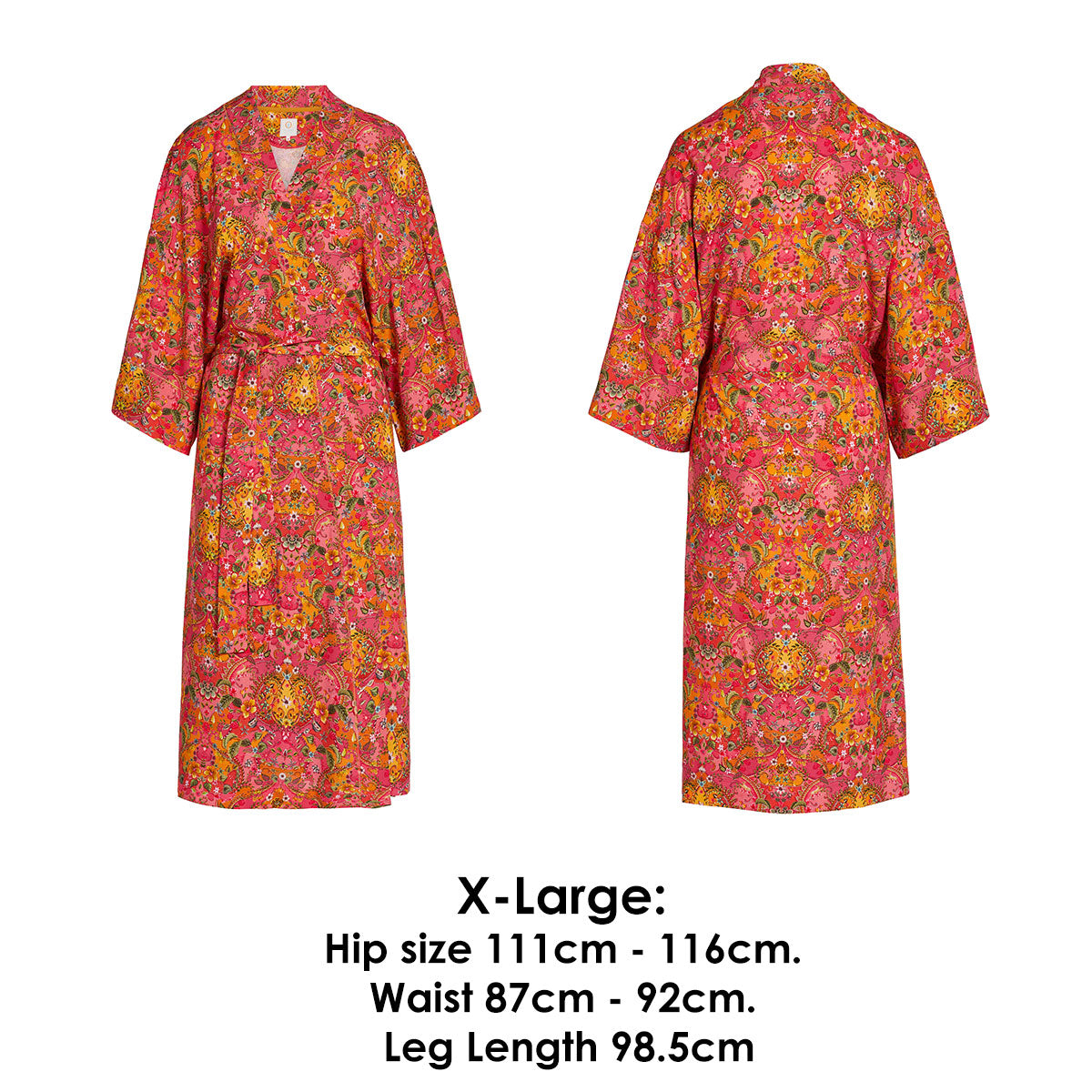 PIP Studio Naomi Pippadour Pink Kimono featuring vibrant floral print and tie belt closure, displayed elegantly.