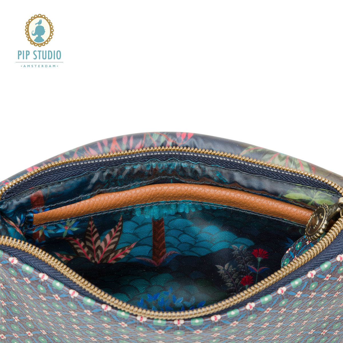 PIP Studio Star Tile Dark Blue Belt Bag featuring a geometric print in rich colors on a dark background.