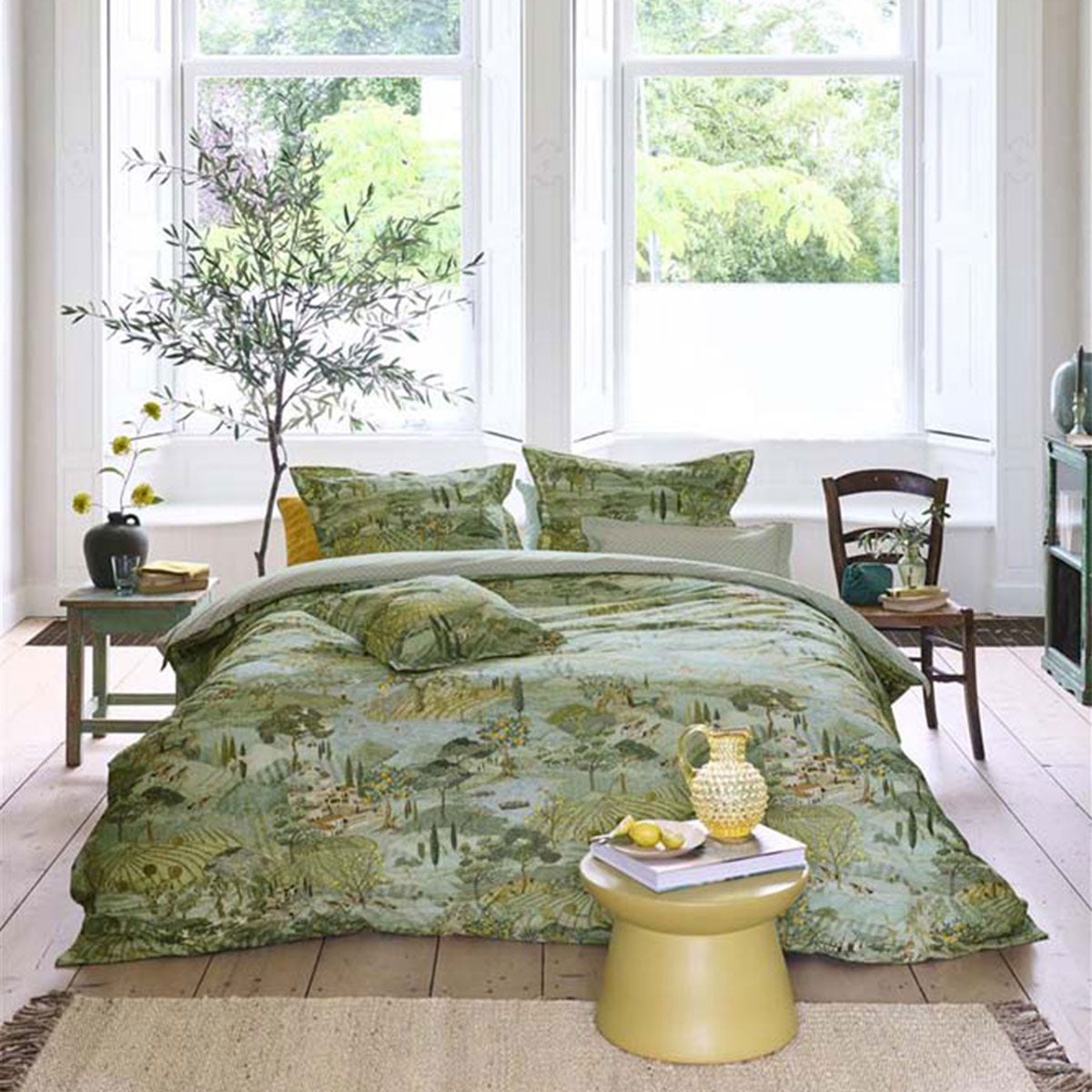 PIP Studio Toscana Green Cotton Quilt Cover Set featuring cypress trees print and luxurious design elements.