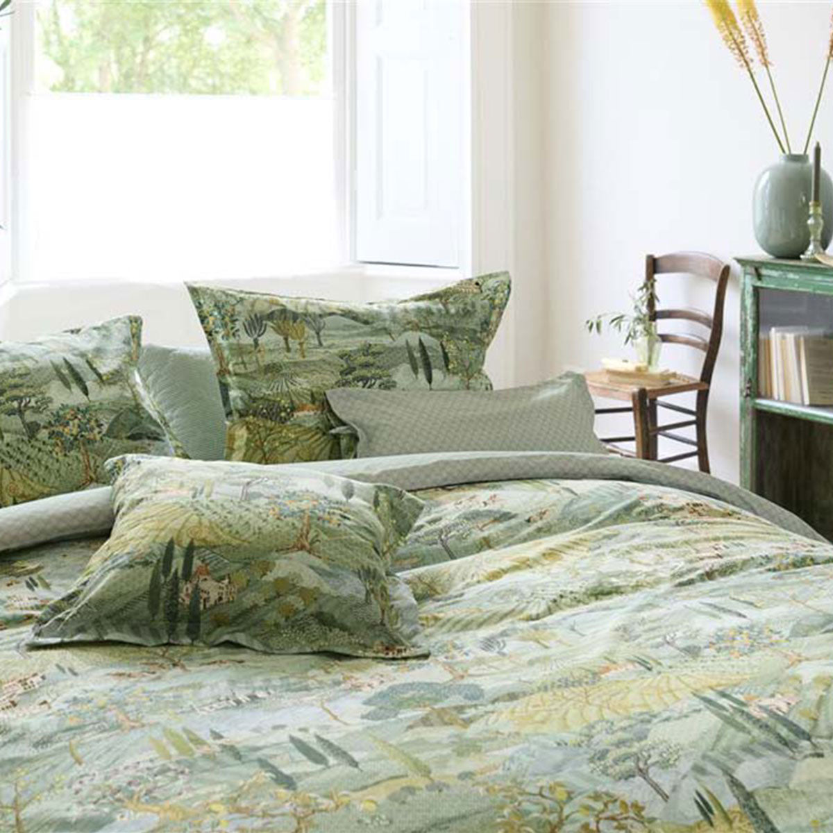 PIP Studio Toscana Green Cotton Quilt Cover Set featuring cypress trees print and luxurious design elements.