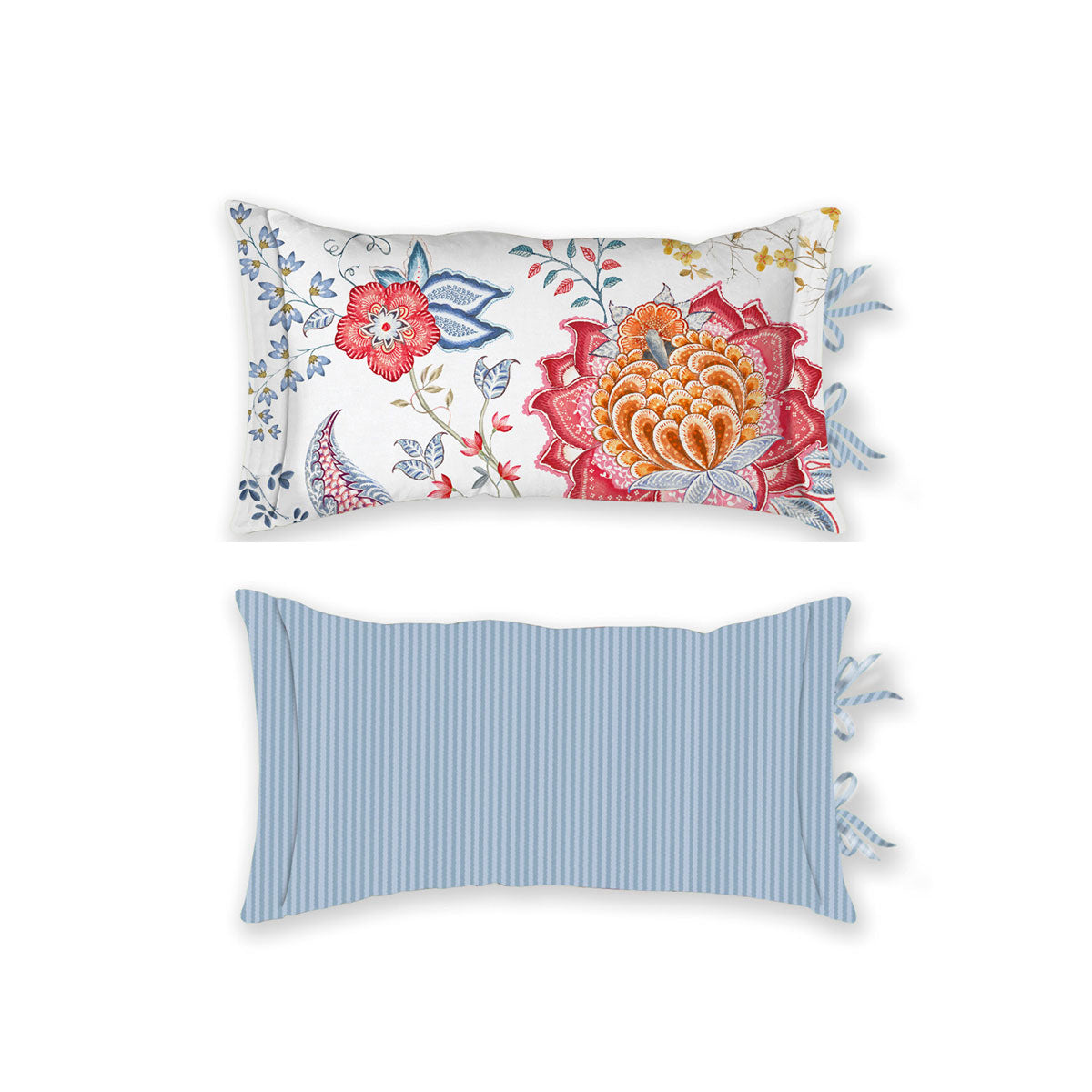 PIP Studio Tree of Life White Oblong Cushion featuring a vibrant floral design in pastel colors.