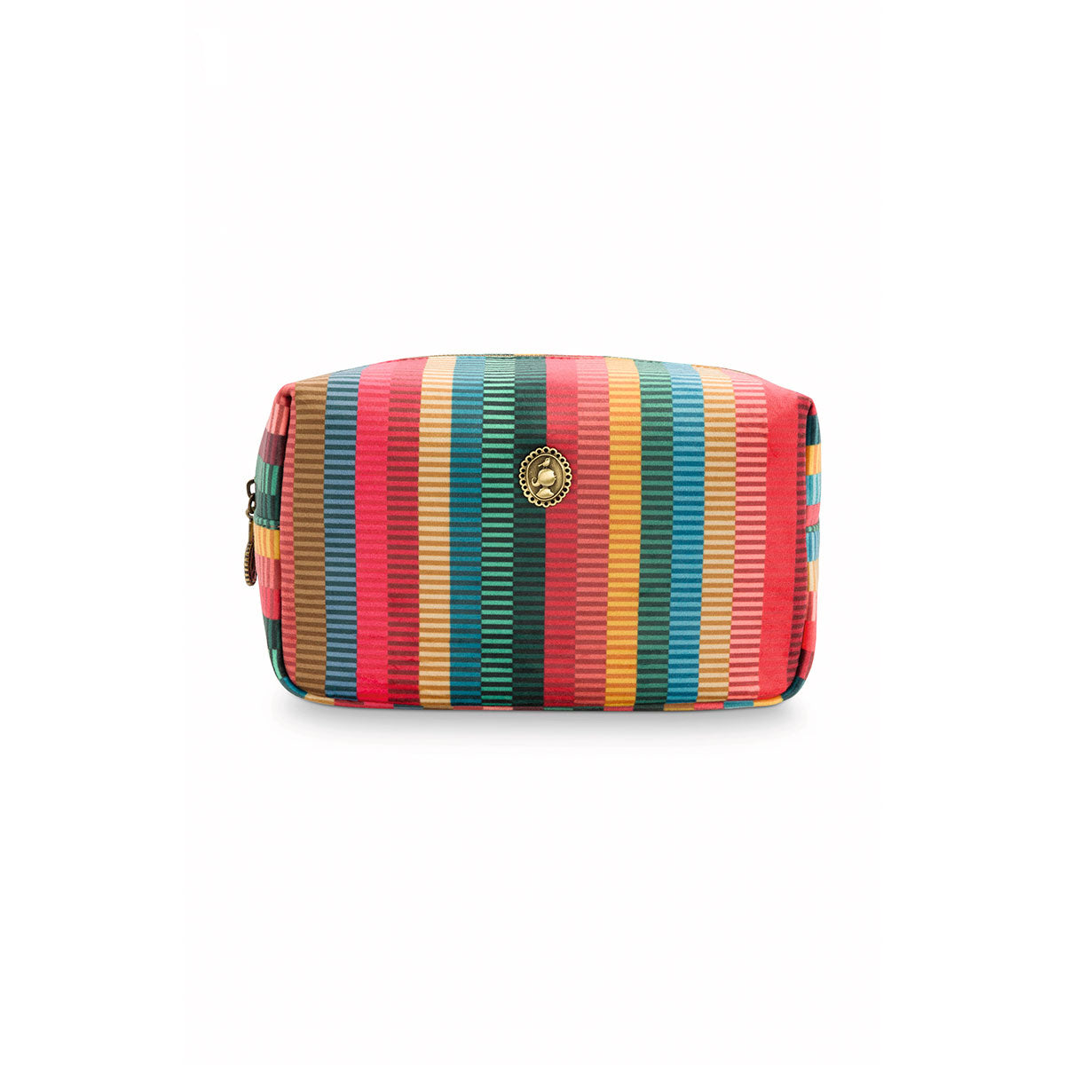 PIP Studio Velvet Jacquard Stripe Small Square Cosmetic Bag featuring vibrant colors and a luxurious velvet texture.