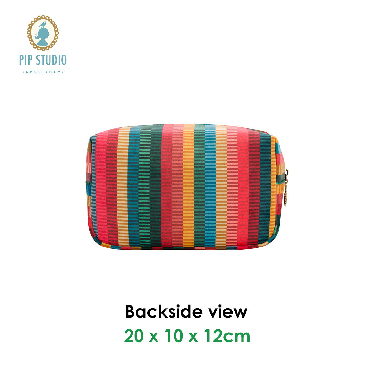 PIP Studio Velvet Jacquard Stripe Small Square Cosmetic Bag featuring vibrant colors and a luxurious velvet texture.