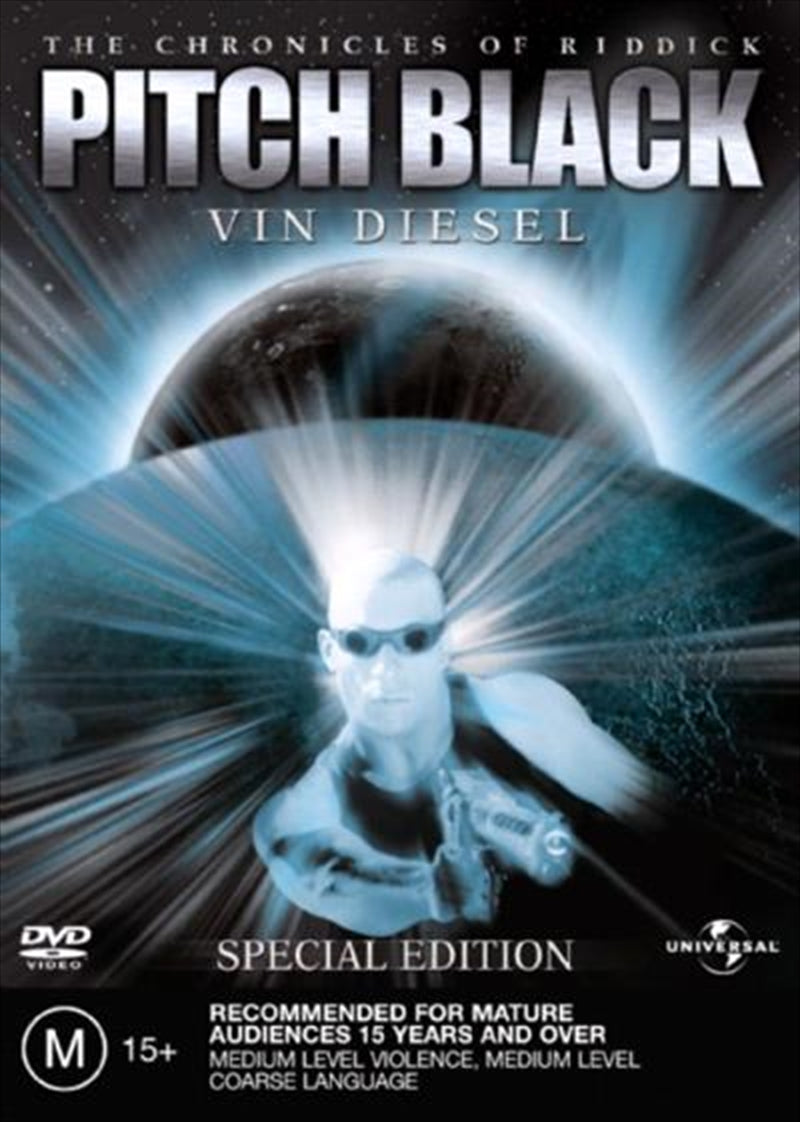 Pitch Black Special Edition DVD cover featuring Vin Diesel as Riddick in a dark, sci-fi setting.