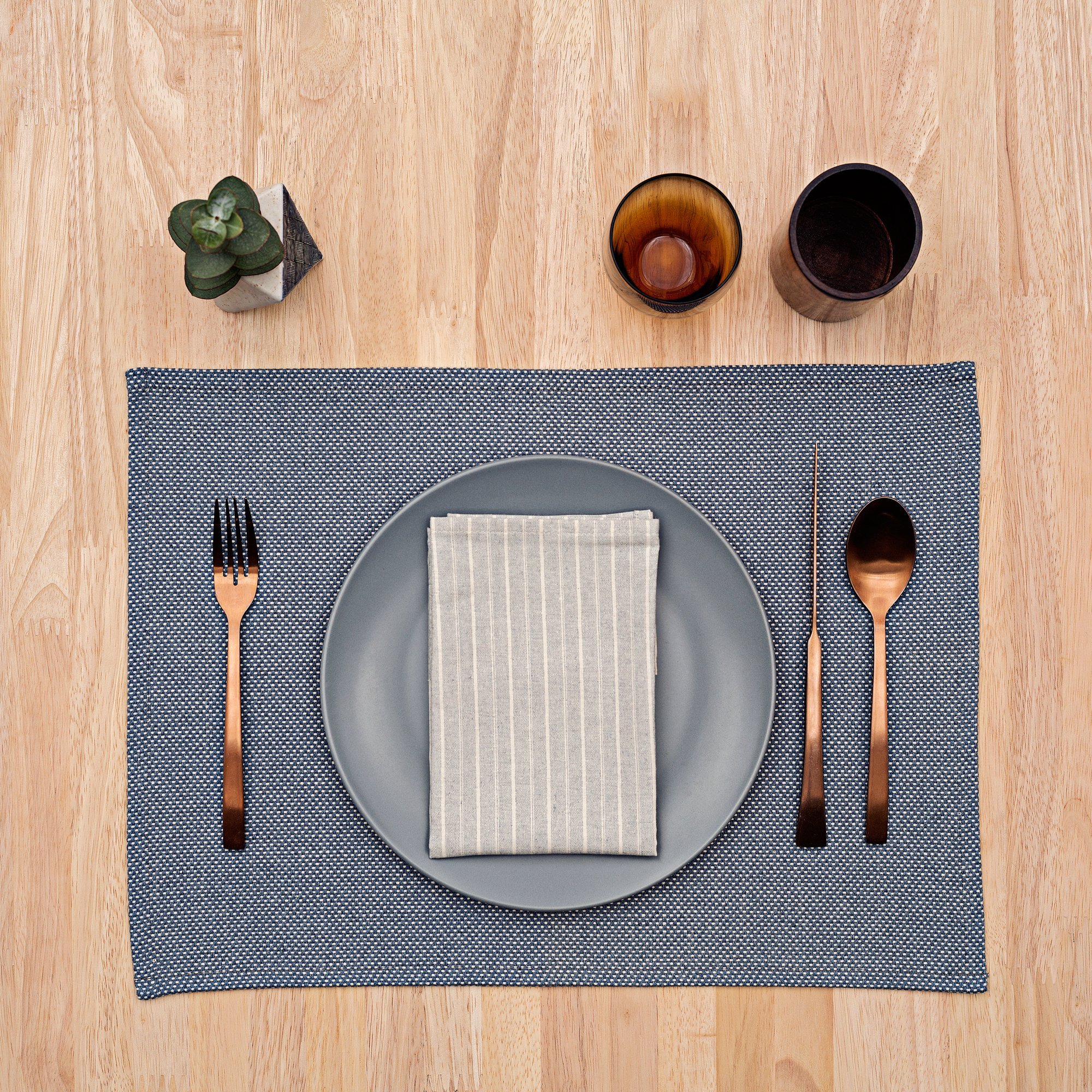 Set of 4 rustic cotton placemats, measuring 14” x 19”, perfect for dining occasions.