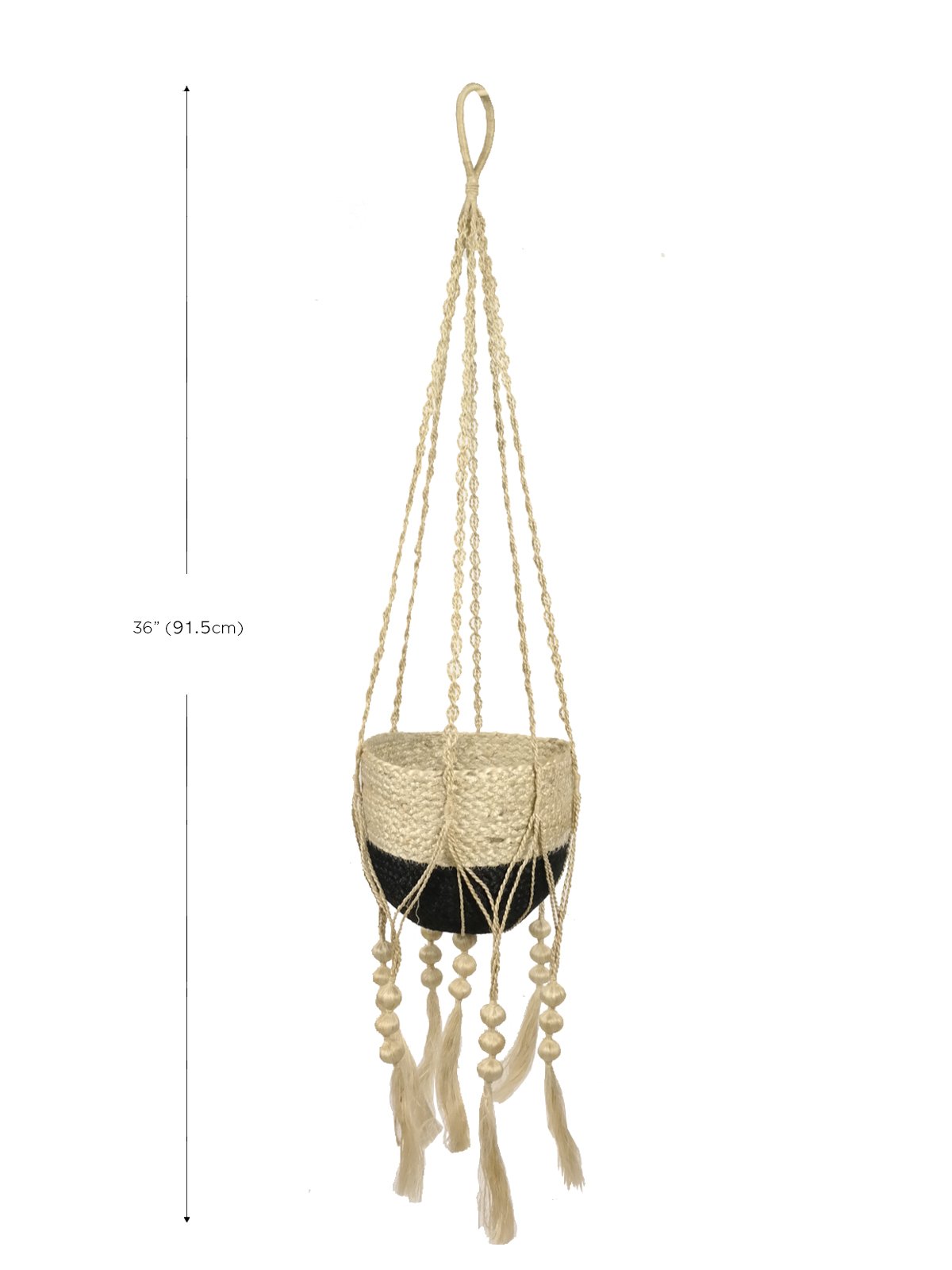 Fiora Plant Hanger made of natural braided jute, showcasing a knotted bottom for stability, perfect for indoor plants.