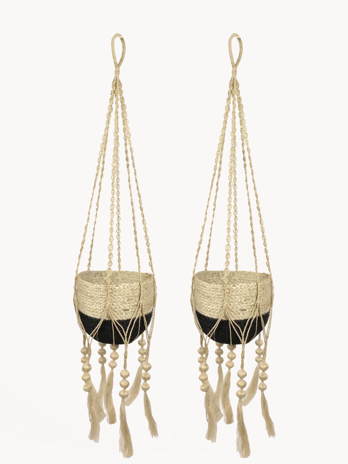 Fiora Plant Hanger made of natural braided jute, showcasing a knotted bottom for stability, perfect for indoor plants.