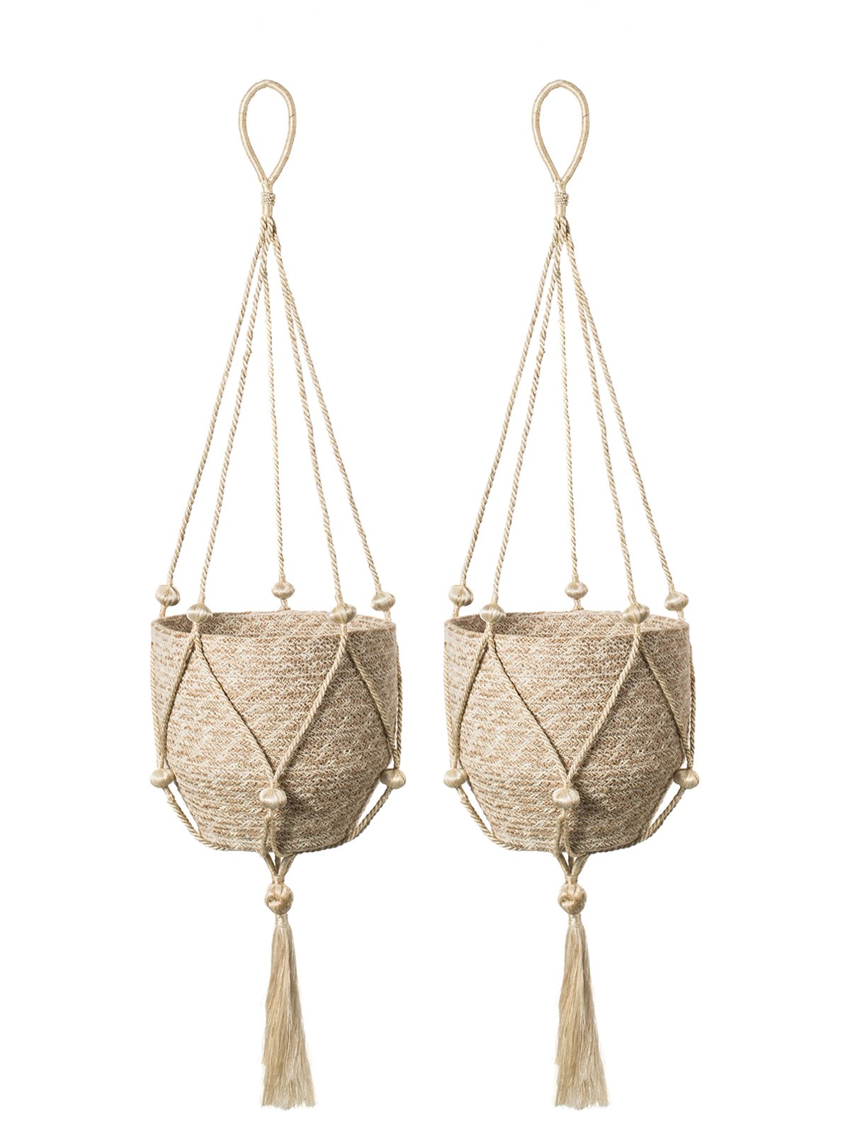 Handmade Nadu Plant Hanger made from natural jute, featuring a knotted bottom for potted plants, showcasing its rustic charm.