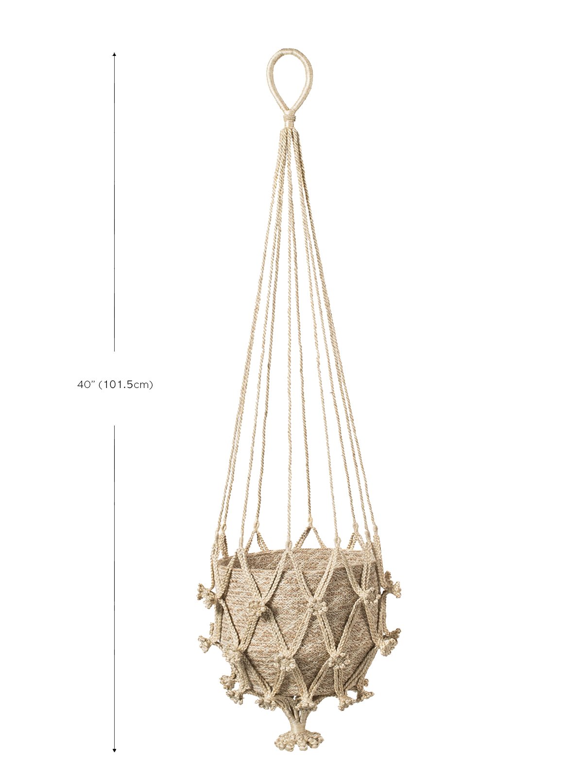 Shuly Plant Hanger made from braided jute with a floral pattern, showcasing its unique design and natural color.